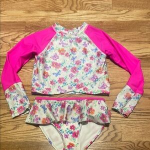 Flapdoodles Pink Floral Rashguard Swim Top